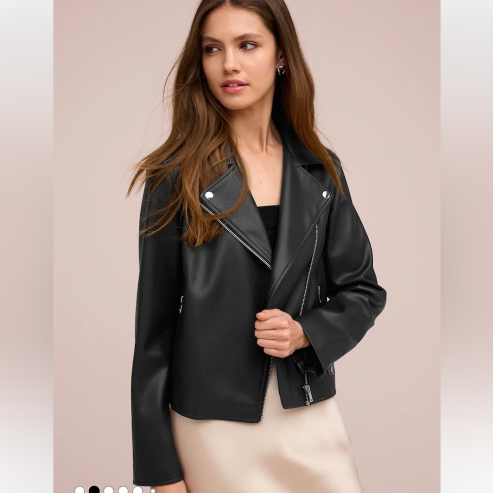 H&M Black Faux Leather Moto Biker Jacket Size 10